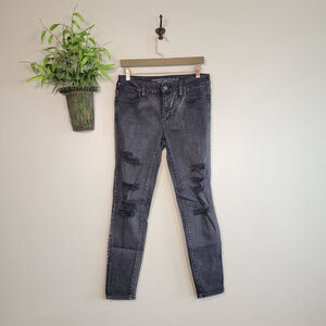 American Eagle Jegging Mid Rise Distressed Ripped Skinny Faded Black AE 10 Jeans
